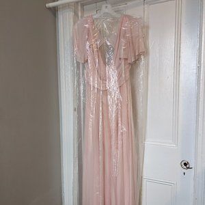 David's Bridal flutter sleeve crisscross mesh bridesmaid dress Size 22